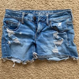Distressed Light Blue Jean American Eagle Shorts